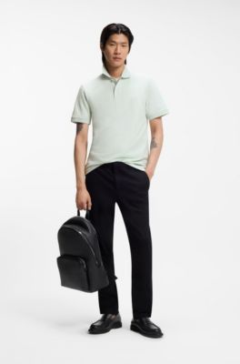 Pure cotton polo shirt with chest logo, Light Green
