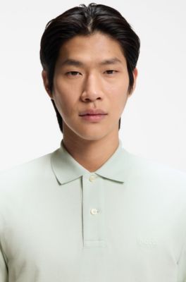 Pure cotton polo shirt with chest logo, Light Green