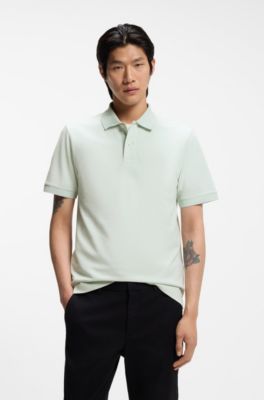 Pure cotton polo shirt with chest logo, Light Green