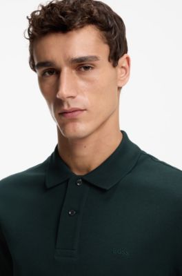 Pallas polo in piqu&eacute; di cotone con logo ricamato, Verde scuro
