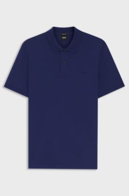 Polo Pallas in piqu&eacute; di cotone con logo ricamato, Blu scuro
