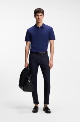 Pallas polo en piqu&eacute; de coton avec logo brod&eacute;, Bleu fonc&eacute;