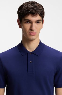 Polo Pallas in piqu&eacute; di cotone con logo ricamato, Blu scuro
