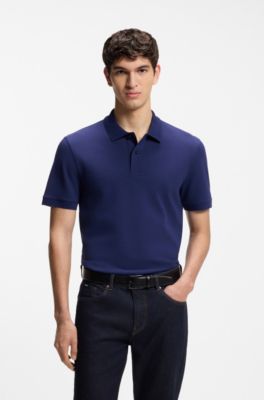 Pallas polo en piqu&eacute; de coton avec logo brod&eacute;, Bleu fonc&eacute;