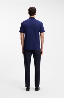 Pallas polo en piqu&eacute; de coton avec logo brod&eacute;, Bleu fonc&eacute;