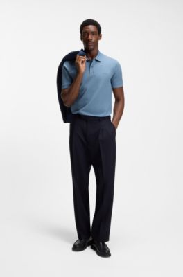 Pure cotton polo shirt with chest logo, Blue