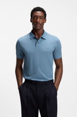 Pure cotton polo shirt with chest logo, Blue