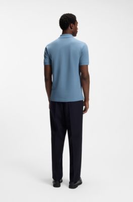 Pure cotton polo shirt with chest logo, Blue
