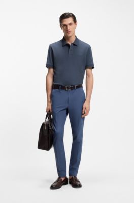 Pure cotton polo shirt with chest logo, Dark Blue