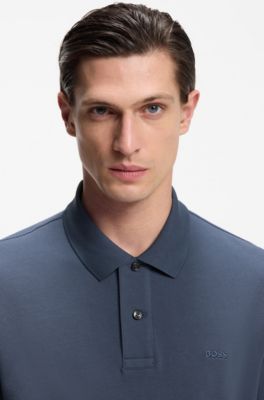 Pure cotton polo shirt with chest logo, Dark Blue