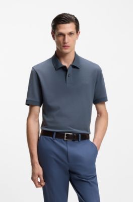 Pure cotton polo shirt with chest logo, Dark Blue