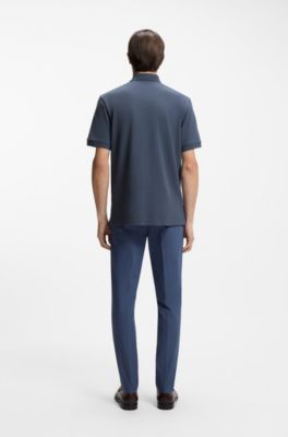 Pure cotton polo shirt with chest logo, Dark Blue