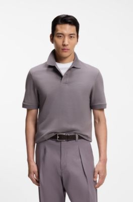 Pallas polo in piqu&eacute; di cotone con logo ricamato, Viola scuro