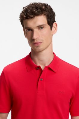 Pallas polo in piqu&eacute; di cotone con logo ricamato, Rosso