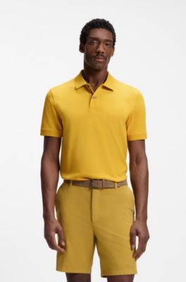 Polo Pallas in piqu&eacute; di cotone con logo ricamato, Giallo