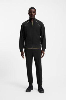 Cotton-blend sweatshirt with contrast piping, Black