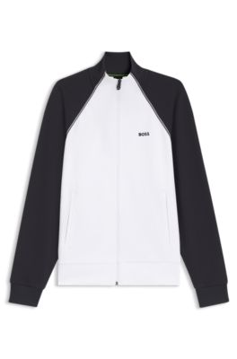 Cotton-blend sweatshirt with contrast piping, White / Dark Blue