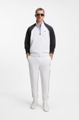 Sweatshirt met contrastbiezen van een katoenmix, Wit / donkerblauw