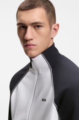 Sweatshirt met contrastbiezen van een katoenmix, Wit / donkerblauw