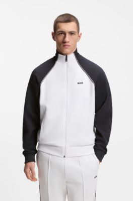 Sweatshirt met contrastbiezen van een katoenmix, Wit / donkerblauw