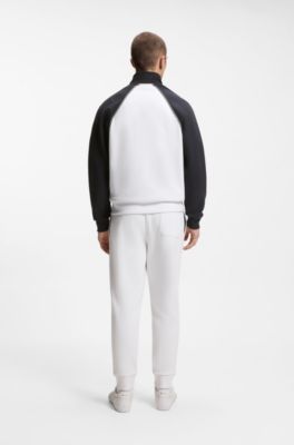 Cotton-blend sweatshirt with contrast piping, White / Dark Blue