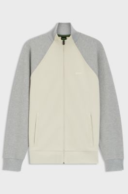 Cotton-blend sweatshirt with contrast piping, White / Grey