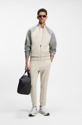 Cotton-blend sweatshirt with contrast piping, White / Grey