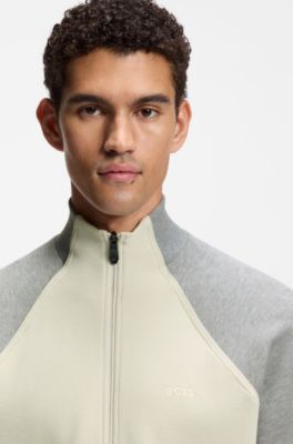 Cotton-blend sweatshirt with contrast piping, White / Grey