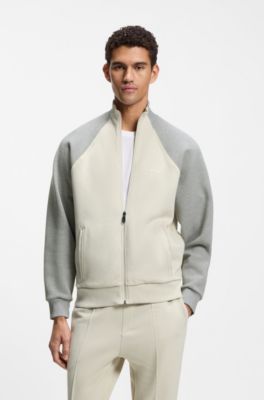 Cotton-blend sweatshirt with contrast piping, White / Grey
