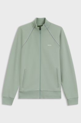 Cotton-blend sweatshirt with contrast piping, Light Green