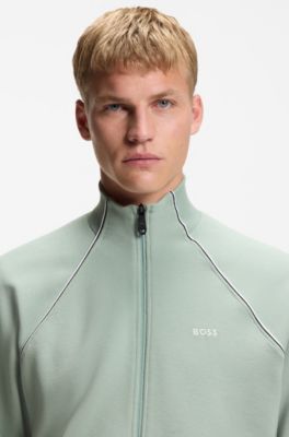Cotton-blend sweatshirt with contrast piping, Light Green