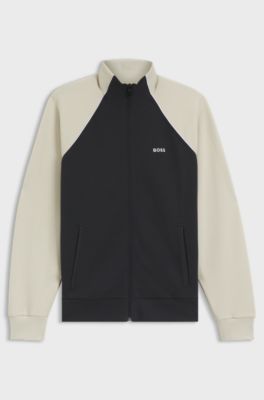 Cotton-blend sweatshirt with contrast piping, White / Dark Blue