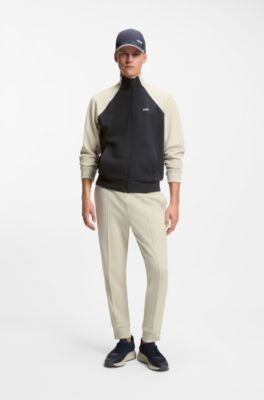 Cotton-blend sweatshirt with contrast piping, White / Dark Blue