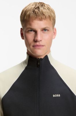 Cotton-blend sweatshirt with contrast piping, White / Dark Blue