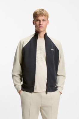 Cotton-blend sweatshirt with contrast piping, White / Dark Blue