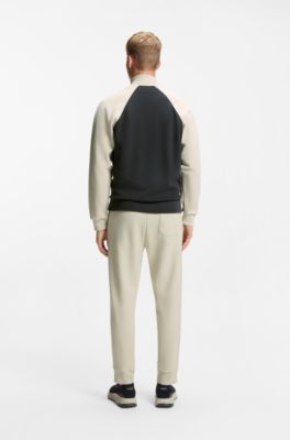 Cotton-blend sweatshirt with contrast piping, White / Dark Blue