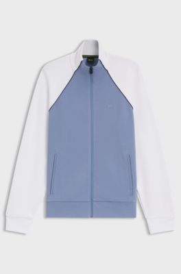 Cotton-blend sweatshirt with contrast piping, White / Blue