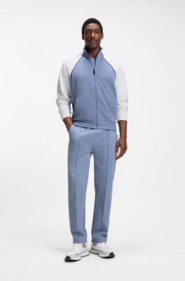 Cotton-blend sweatshirt with contrast piping, White / Blue