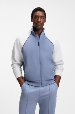 Cotton-blend sweatshirt with contrast piping, White / Blue