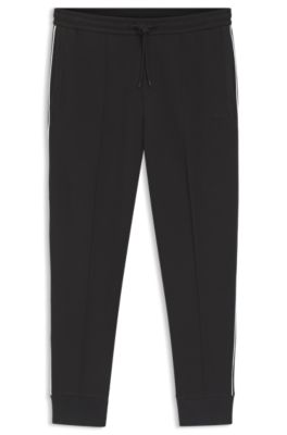 Cotton-blend tracksuit bottoms with piping details, Black