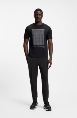 Cotton-blend tracksuit bottoms with piping details, Black