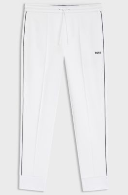 Bas de surv&ecirc;tement en coton m&eacute;lang&eacute; avec passepoils, Blanc