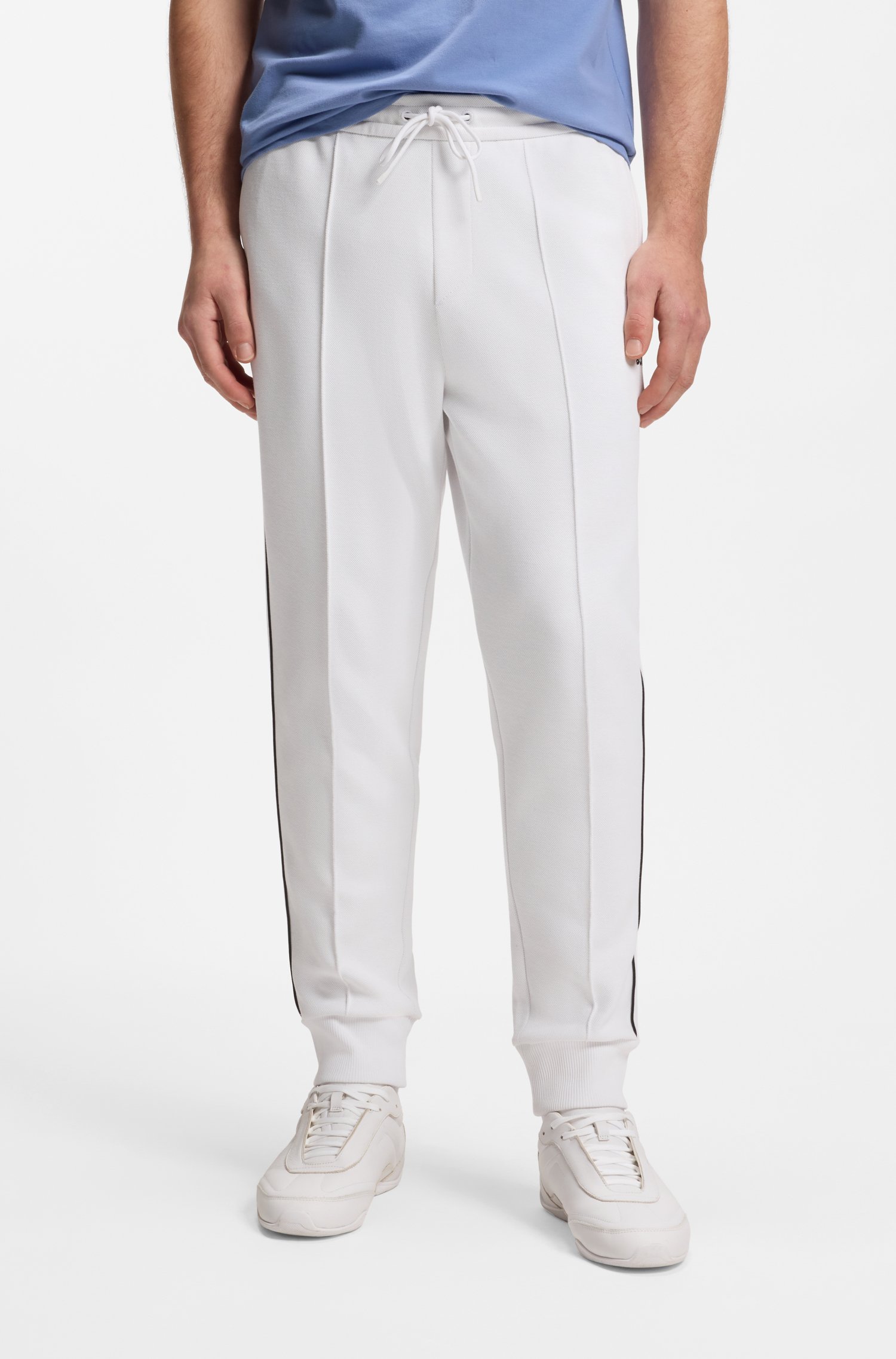 Boss Cotton-blend tracksuit bottoms with piping details byxor herr
