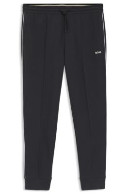 Cotton-blend tracksuit bottoms with piping details, Dark Blue