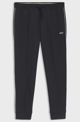 Cotton-blend tracksuit bottoms with piping details, Dark Blue