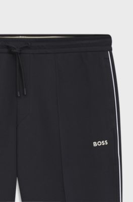 Cotton-blend tracksuit bottoms with piping details, Dark Blue