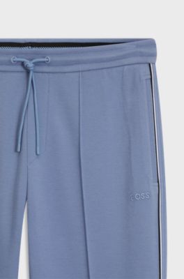 Cotton-blend tracksuit bottoms with piping details, Light Blue