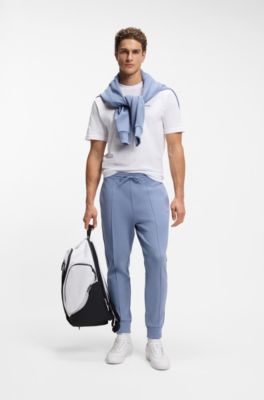 Cotton-blend tracksuit bottoms with piping details, Light Blue