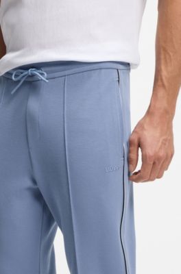 Cotton-blend tracksuit bottoms with piping details, Light Blue