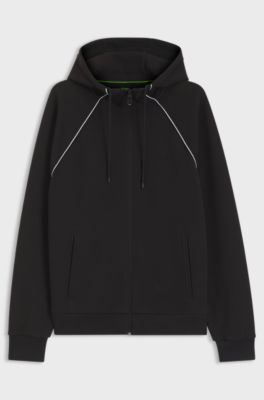 Cotton-blend zip-up hoodie with piping details, Black